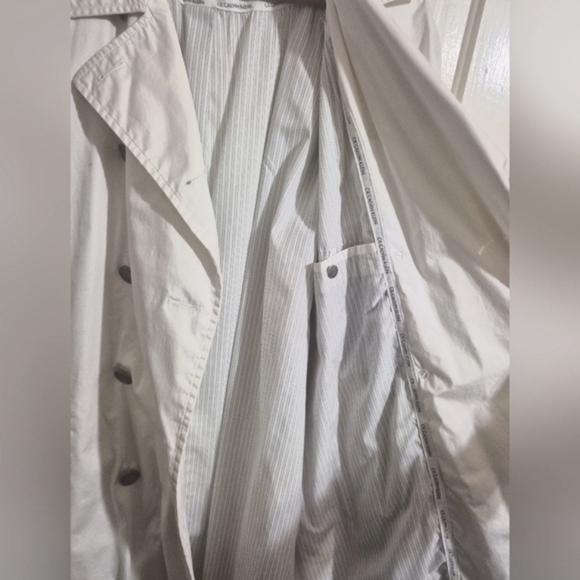 Vintage Calvin Klein White Double-Breasted Trench Coat Fits Xl-2xl No Size Tag - Picture 4 of 7